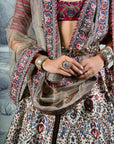 Ivory Printed Band Embroidered Lehenga Set