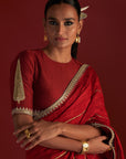 Red Crushed Honeycomb Saree