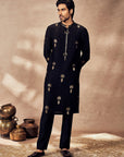 Black Traveller's Palm Jacquard Kurta