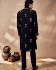 Black Traveller's Palm Jacquard Kurta