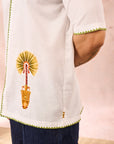 White Tropical Embroidered Shirt