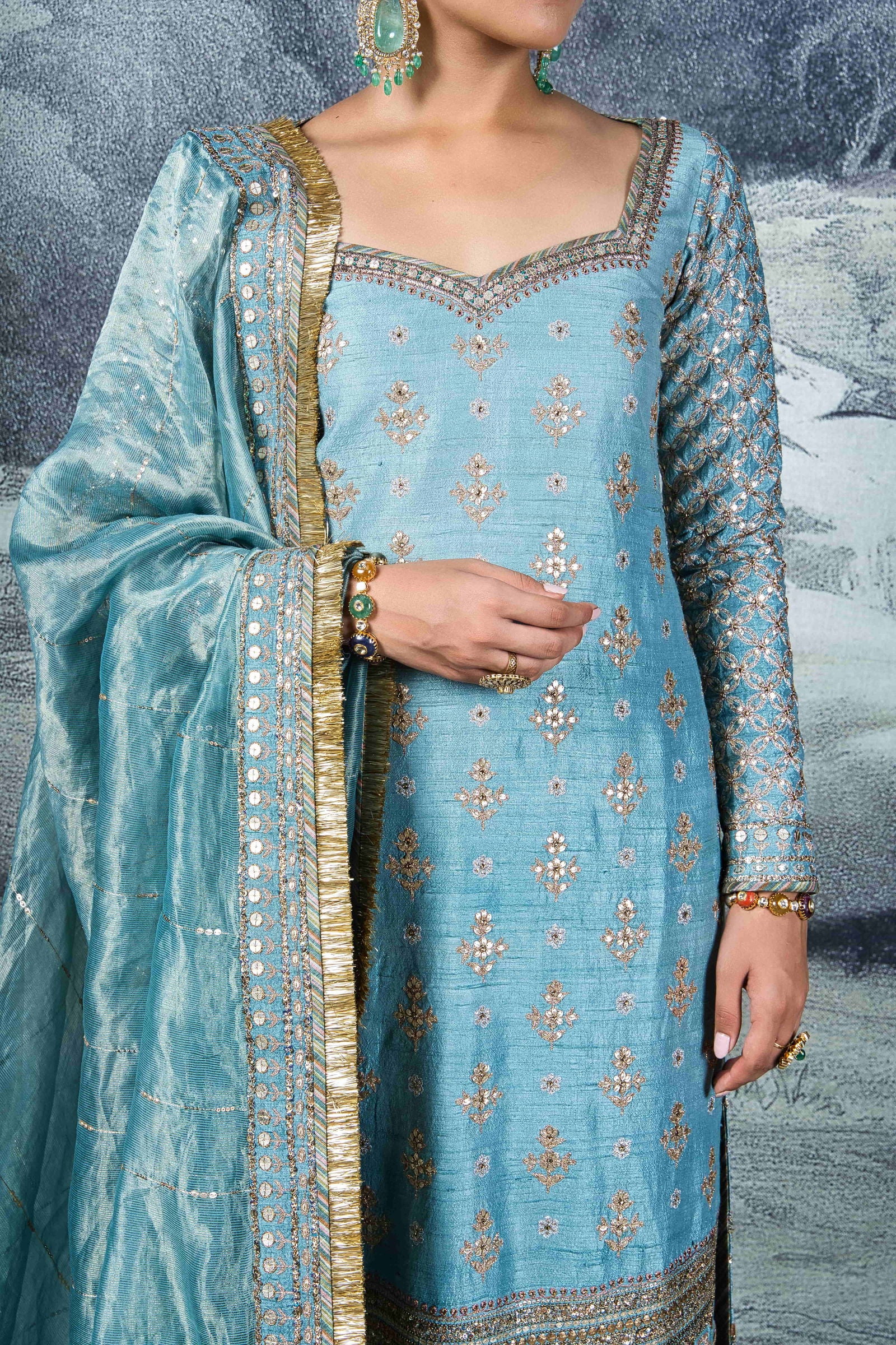 Blue Embroidered Kurta Set