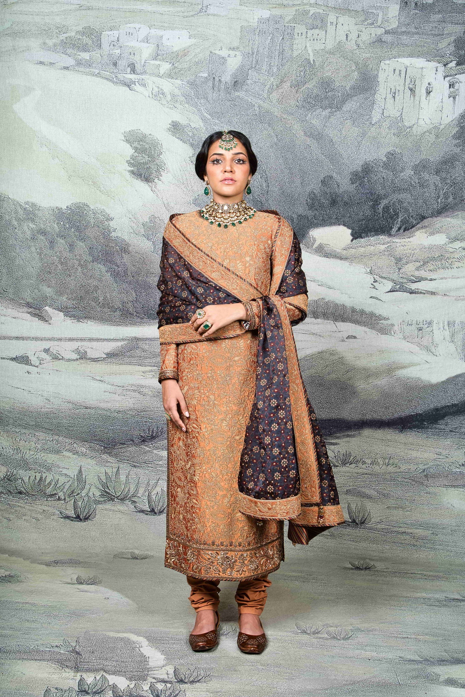 Orange Embroidered Kurta Set