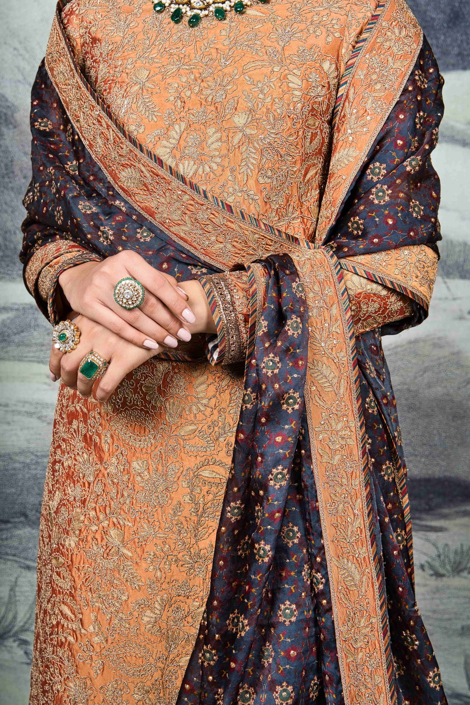 Orange Embroidered Kurta Set