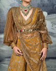 Dark Yellow Embroidered Sharara Set