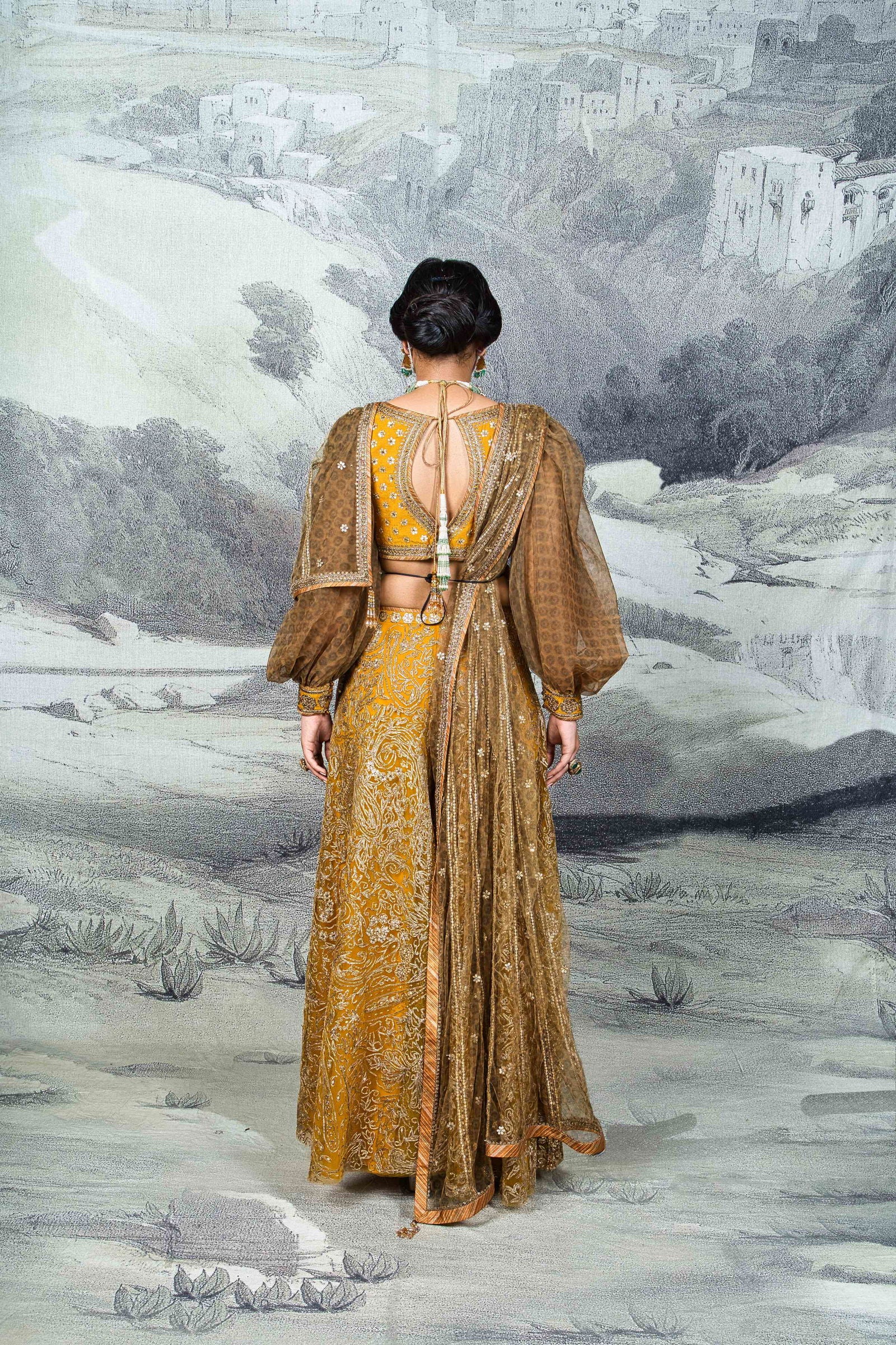 Dark Yellow Embroidered Sharara Set