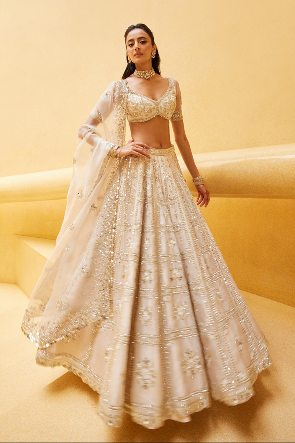 White bridal lengha sales