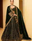 Green Velvet Bridal Lehenga Set - Eraya