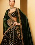 Green Velvet Bridal Lehenga Set - Eraya