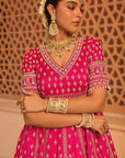 Naila - Hotpink Anarkali with  Lehenga and Dupatta