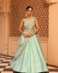 Afsa - Misty Green Lehenga with Blouse and Dupatta