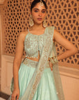 Afsa - Misty Green Lehenga with Blouse and Dupatta