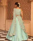 Afsa - Misty Green Lehenga with Blouse and Dupatta