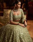 Sage Green Cut Work Lehenga Set