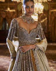 Gold Silver tissue Jacket Lehenga Set