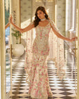 Ivory Multi-Coloured Three-Dimensional Sharara Set Full 2