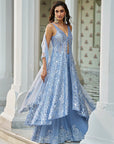 Blue Mirror Work Jacket Sharara Set Full 2