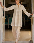 Cream Pearl Dhoti Set Full