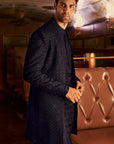 Navy Thread Work Open Sherwani set