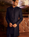 Navy Thread Work Open Sherwani set