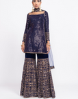 Navy Blue Kurta Sharara Set - Ready to Ship