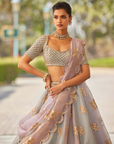 Powder Grey Multicolor Flower Lehenga Set