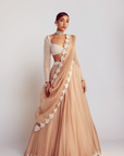 Beige Pearl Chandelier Drop Organza Lehenga Set