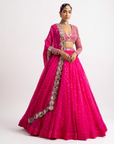 Fuschia Silk Organza Lehenga Set