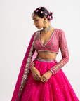 Fuschia Silk Organza Lehenga Set