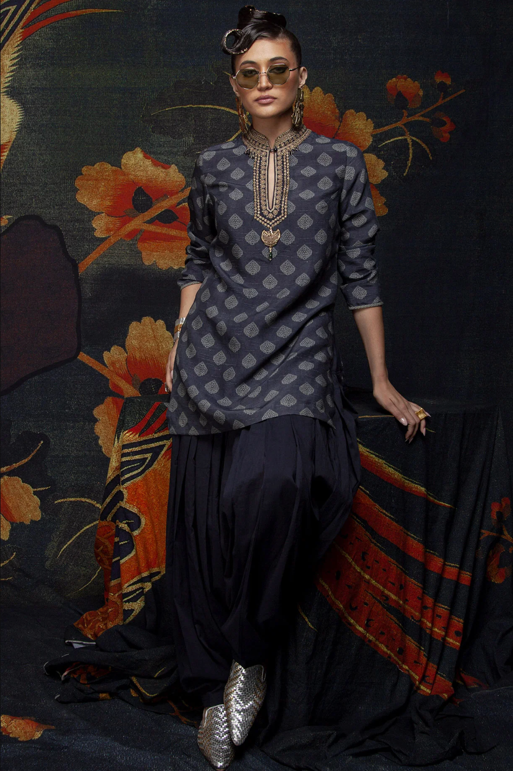 Royale Series Midnight Blue Printed Tunic Set - Ready to Ship