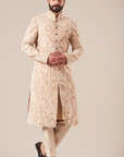 Ivory Velvet Applique Sherwani - Ready to Ship