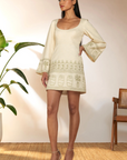 Ivory Cans Embroidered Mini Dress