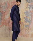 Navy Blue Kurta in Cotton Silk Blend Set