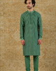 Green Pin Tuck Cotton Silk Kurta Set- Ready to Ship