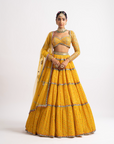 Yellow Multi Tier Multi Color Lehenga Set