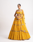 Yellow Noodle Strap Multi Tier Lehenga Set