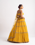 Yellow Noodle Strap Multi Tier Lehenga Set