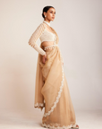 Beige Chandelier Drop Saree Set