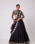 Black Organza Mirror Embroidered Lehenga Set