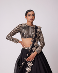 Black Organza Mirror Embroidered Lehenga Set