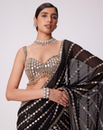 Black Pre Draped Hand Embroidered Saree Set