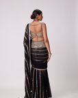 Black Pre Draped Hand Embroidered Saree Set