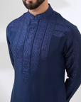 Midnight Blue Silk Thread Embroidered Kurta Set