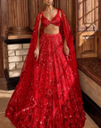 Red Floral Sequin Lehenga Set