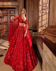 Red Floral Sequin Lehenga Set 1