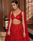 Red Floral Sequin Lehenga Set