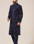 Midnight Blue Velvet Applique Sherwani