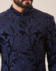 Midnight Blue Velvet Applique Sherwani