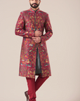 Fushcia Pink Printed Sherwani