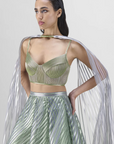 Metallic Fluted Tulle Printed Skirt with Bustier